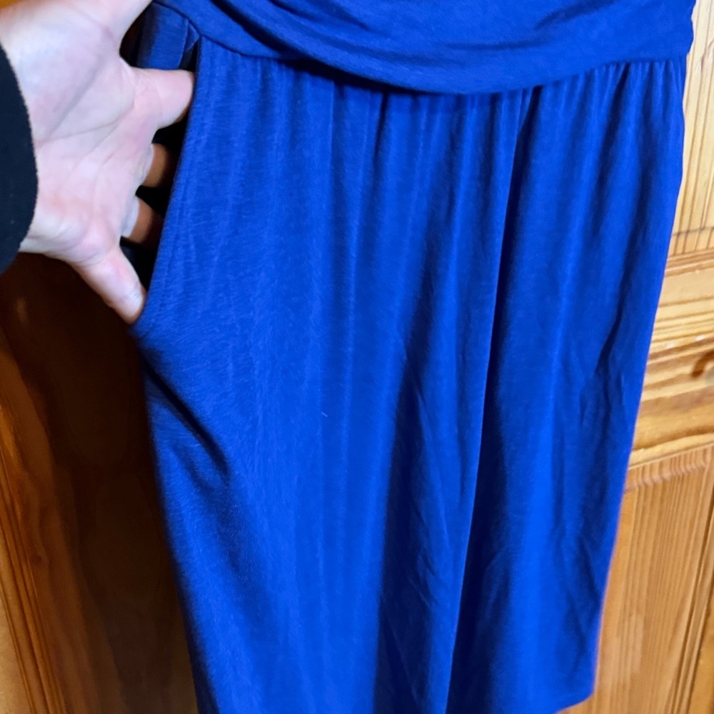 Betabrand Canopy Ruched Dress in royal blue bamboo fabric - Picture 5 of 8